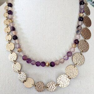 Layered Coin Beaded Necklace Set Purple Quartz Vintage Egyptian Revival Jewelry